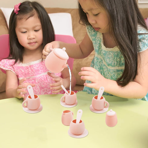 Set, Set 4 4 Set MCGMITT Silicone Tea Party Toy Tea for Toddlers Kids, Includes Teapot, Tea Cup and Coasters, Creamer