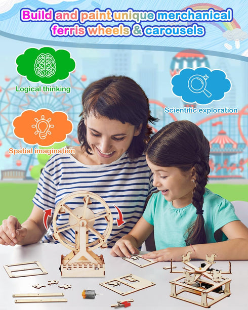 Poraxy 4 in 1 STEM Kits for Kids Ages 8-12 - 3D Wooden Puzzles, Science Project Model Craft Building Kits