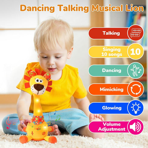 10 Tummy 1-3 Dancing Talking Lion Plush Toy, Interactive Mimicking Recording Repeating Lion Stuffed Animal, Singing