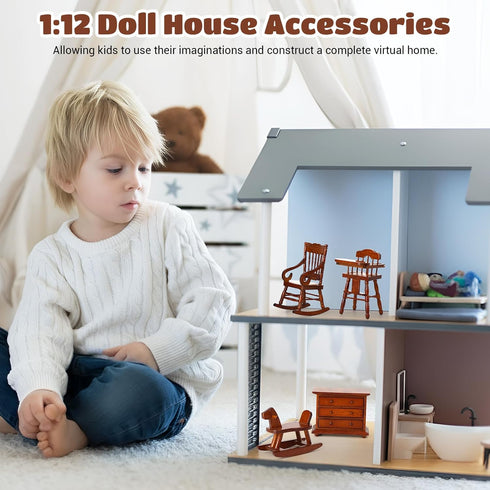 5 1: 12 Set Silipull Pcs Scale Wooden Dollhouse Furniture Miniature Wood Bedroom Furniture Wooden Dollhouse Accessories