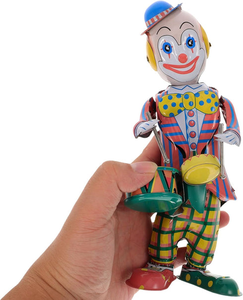 STOBOK Wind up Tinplate Drumming Clown Toy, Retro Collectible for Home and Office Decor