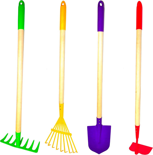 JustForKids Kids Garden Tool Set Toy, Rake, Spade, Hoe and Leaf Rake,