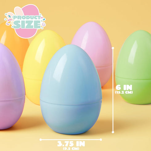 6 6 Inches JOYIN Pcs Large Pastel Easter Eggs, Jumbo Plastic Eggs Fillable for Easter Themed Hunt Colorful Basket