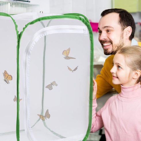 23.6" Large Butterfly Habitat Insect Cage, Caterpillars Enclosure with 6 Mesh Panels, 15.7 x 15.7 x 23.6 Inches