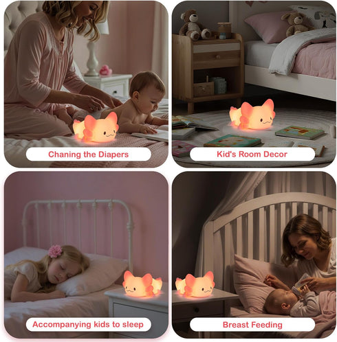 7 Dimmable Tremdwoto Axolotl Night Light, Colors Changing Cute Night Light for Kids with & Timer,Lovely Rechargeable