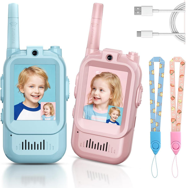 YUSSBCU Kids Video Walkie Talkies, 2 Pack Long Range Walkie-Talkie for Kids, Rechargeable