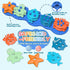 Set 10 Silicone Baby Bath Toys Stackable, Shape-Sorting Floating with Mold-Free Textured Pieces, No-Hole Design Early