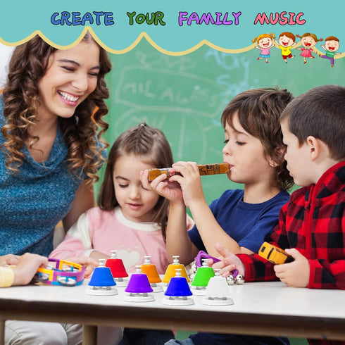 Desk Bells, Rainbow Diatonic Hand Bells for Kids with 17 Songbook & Musical Flash Cards, Toddler Learning Toys