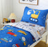 Set 4 Set Blue Cartoon Car Construction Toddler Bedding for Boys, Piece Reversible Truck Lightweight Toddler Comforter