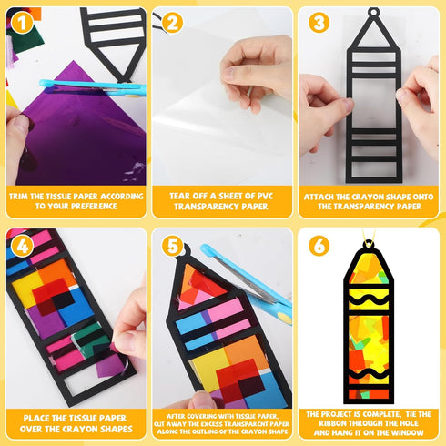 32 Sets Back to School Crayon Suncatchers Craft Kit DIY Window Stained Glass Effect Crayons Paper Crafts for Home