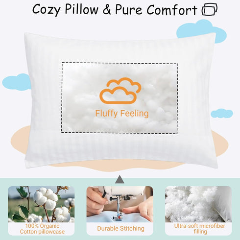 13x18 2 ZPECC Toddler Pillow with Pillowcase - Organic Cotton Hypoallergenic Kids Pillow, Baby Essentials for Travel