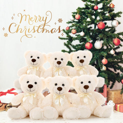 MorisMos Small Teddy Bear Bulk, 6 Packs 14" Teddy Bear Plush Toys for Kids, Girls, Birthday Wedding Party, Cream