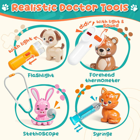 Playset 3-5, Playset 1-3 Lehoo Castle Veterinarian for Kids, Pet Vet Toys Doctor Kit for Toddlers Critter Clinic Toy
