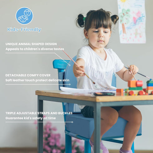 4inch Toddler Booster Seat for Dining Table with Backrest, Non-Slip Kids Booster Seat for Kitchen Chair, PU Waterproof