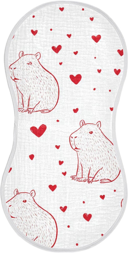 decor gift Cotton Muslin Cotton Burp Cloths Easy Care Cartoon Capybaras Red Hearts White