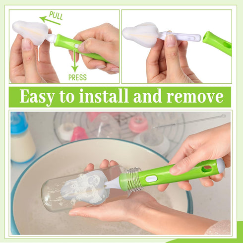 22 Pcs Sponge Bottle Nipple Brushes Set, Includes 12 Pcs Bottle Sponge Brush Heads and 6 Interchangeable Nipple Brushes