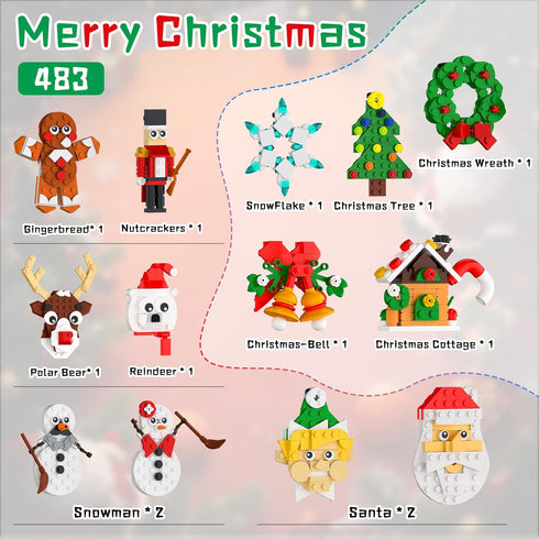 Nubee 13-in-1. Christmas Ornaments Building Kit, Christmas Tree, Wreath, Santa, Snowman, Gingerbread, Reindeer