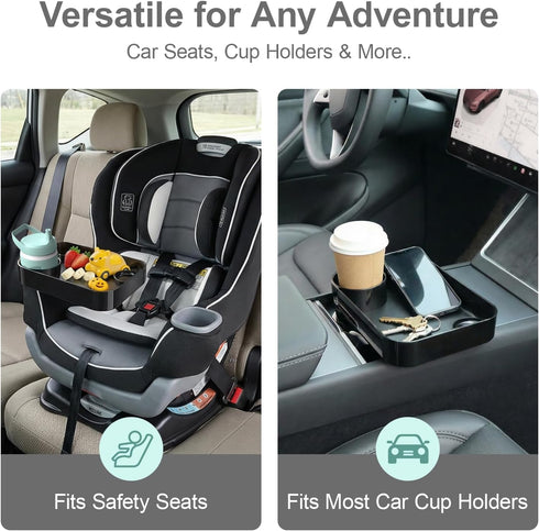 3 Inch Car Seat Snack Tray for Toddlers - Cup Holder Fits Most Sippy Cups & Straw Bottles with Dip Well, Mess-Free