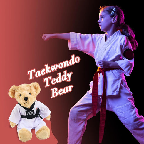 Houwsbaby Taekwondo Teddy Bear Stuffed Animal, Adorable Karate Bear Plush Toy for Kids, 8''