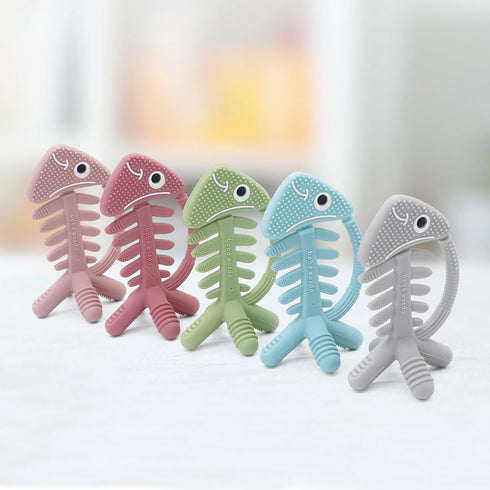 3D Fish Teething Toys for Babies 0-6 Months, 100% Silicone Teether Ring for Teething Relief (Pink)-Bebe