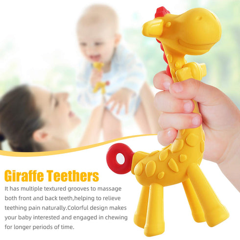 SHARE&CARE BPA Free Silicone Giraffe Baby Teether Toy with Storage Case, for 3 Months and Above