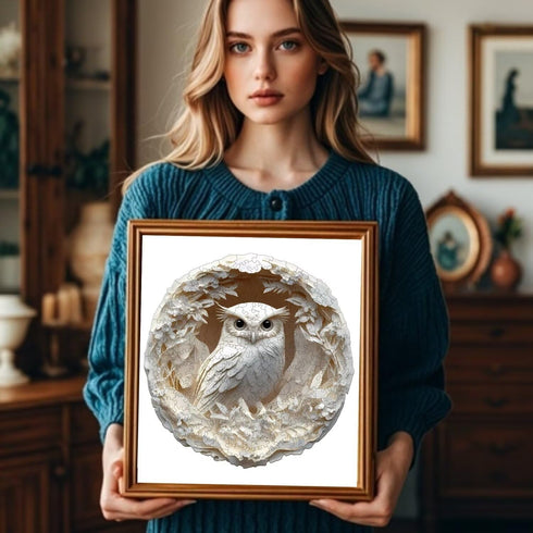 300 3D Decor13.3in Wooden Puzzles Adults Pieces, White Owl Animal Shaped Wood Puzzle with Unique Paper Carved Effect