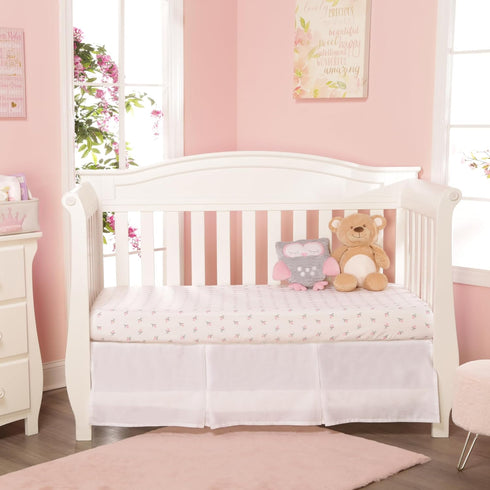 EVERYDAY KIDS 2 Pack Fitted Girls Crib Sheet 28in x 52in - 100% Soft Breathable Microfiber, White and Pink with Flowers