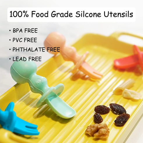 12 Pack Baby Utensils, Silicone Baby Spoons Self Feeding and Baby Forks, Toddler Utensils for Baby Led Weaning, Chewable Utensils First Stage by HEYTUYA