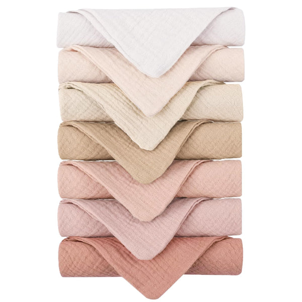 Konssy Baby Muslin Washcloths 7-Pack, 100% Cotton Baby Bath Washcloths, Soft &