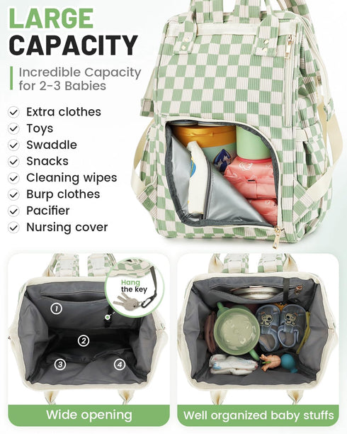 fufazfo Backpack, Corduroy Diaper Bag Large Capacity Multifunction Baby Diaper Bags for Women, Insulated Bottle Pockets