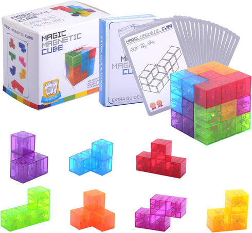 WorWoder 3D Set 7 54 Kids Magnetic Building Blocks Magic Magnetic Puzzle Cubes, of Multi Shapes Magnetic Blocks