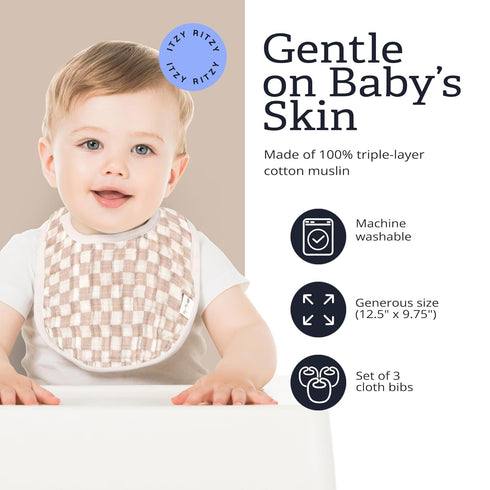 Set 3 -3 Itzy Ritzy of Baby Bibs - Ultra-Soft Adjustable Infant & Toddler Bibs Made of Triple-Layer Cotton Muslin