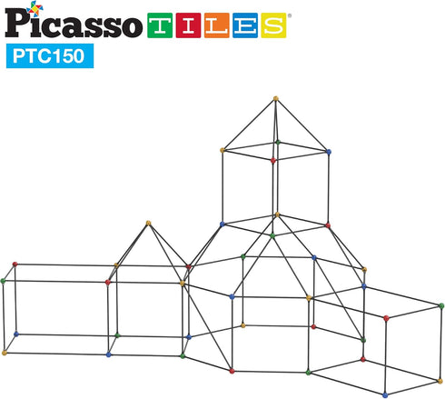 PicassoTiles Kids Fort Building Kit - 150 Piece Indoor and Outdoor Toy Set for STEM Learning and Pretend Play