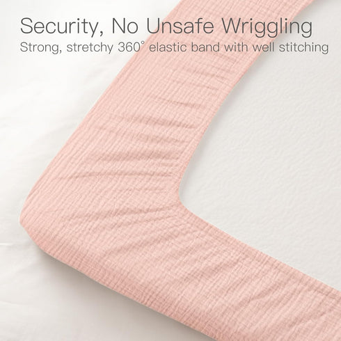 100% 2 Pack 52x28 Inches Organic Cotton Muslin Baby Fitted Crib Sheets Cream&Muted Pink, Ultra Breathable and Soft