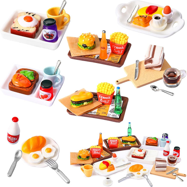 38 Pcs Miniature Food Toy for Dollhouse Accessories, Hamburger, Fries, Soda, and Fast Food Set