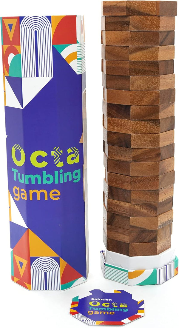 BSIRI Octa Tumbling Tower Game - Wooden Stacking Game for Kids, Adults, and Family, Ideal for Game Night, Party Games,