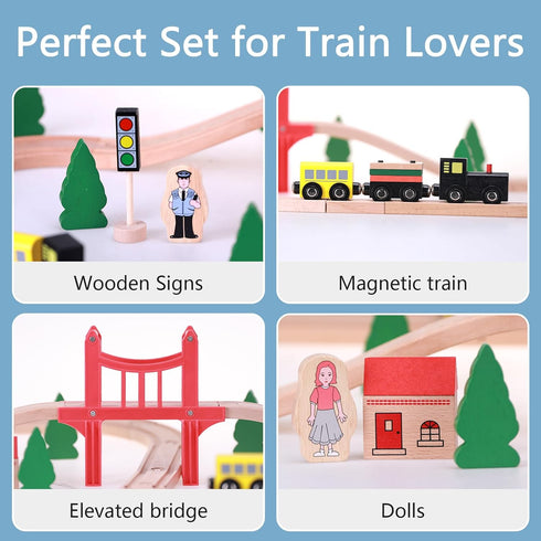 Set, 39Pcs Set Wooden Train Track Toddler Railway Bridge Toy Train with Magnetic Trains, Birthday Gift Ideas for Kids
