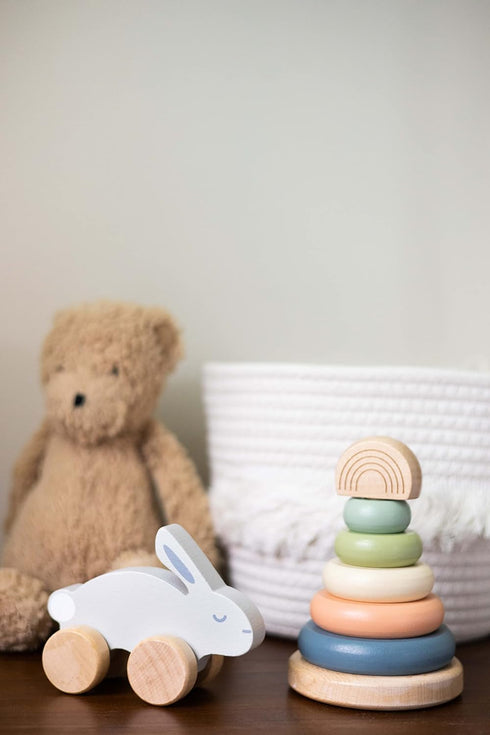 Pearhead Wooden Toy Bunny, Push and Pull Montessori Toy for Baby Girl or Boy Nursery Accessory