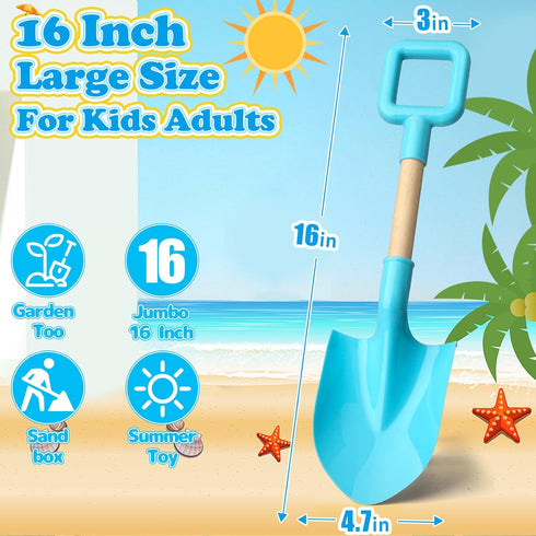 Umnodobn 16" 16 Inch Summer 3 Pack Beach Sand Toys Shovels for Kids Adults, Spade Scoop Gardening Tools, Sandbox Kit