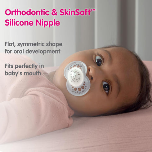 MAM 4-Pack, 6+M Original + Night Unisex & Boy Silicone Pacifiers, Glows in The Dark