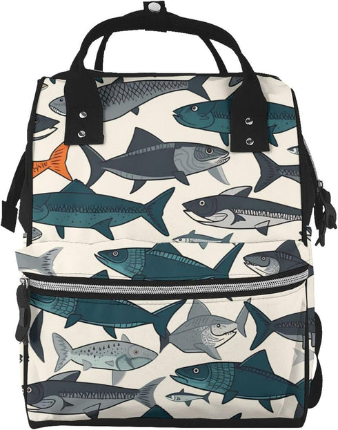 DWVTSLH fish Diaper Bag Backpack Multifunction Nappy Bags Waterproof Mummy Backpack Large Capacity