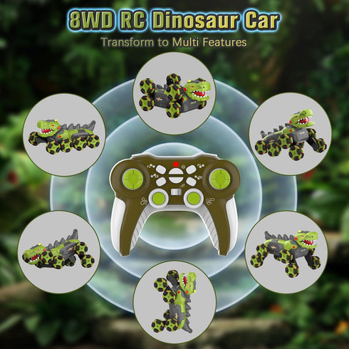 8 2.4Ghz 360 5-7 8-12, 4-6 Wheels Dinosaur Transform RC Stunt Car - Remote Control Dinosaurs Monster Truck