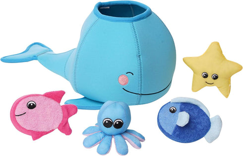 Manhattan Toy Neoprene Whale 5-Piece Floating Spill n Fill Bath Toy with Quick Dry Sponges