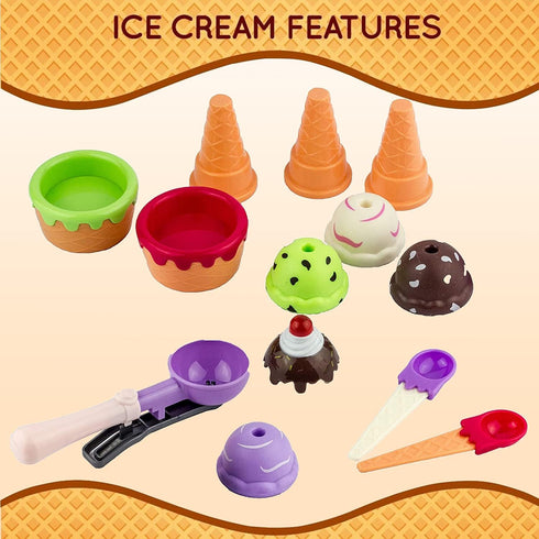 Kids Ice Cream Toy Set - Pretend Play Sweet Treats Ice Cream Parlour Dessert Accessories