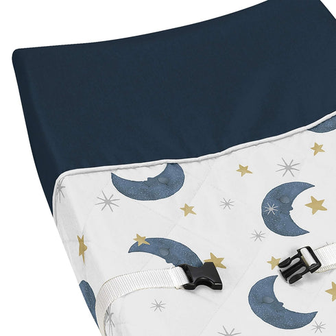 Sweet Jojo Designs Moon and Star Boy or Girl Baby Nursery Changing Pad Cover - Navy Blue and Gold Watercolor Celestial