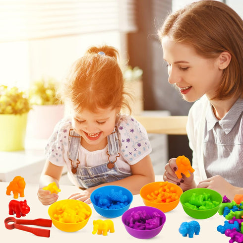Counting Toys Matching Game for Kids - Preschool Learning Activities with Sorting Bowls for Ages 3-5 Animals