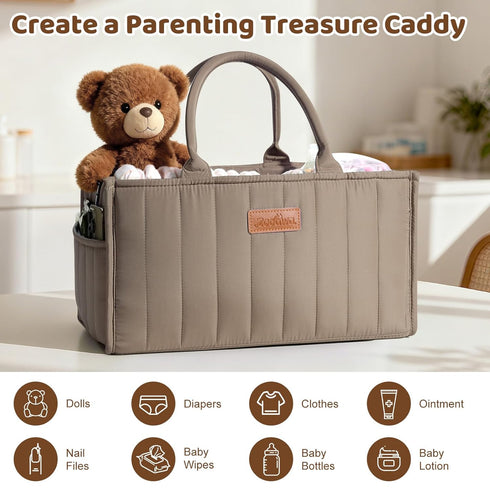 Zooawa Baby Diaper Caddy Organizer, Portable Nursery Storage Basket with Compartments, Handle & Shoulder Strap