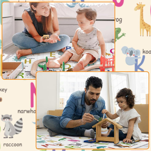 Funtery Woodland Animals Hexagon Playpen Mat Baby Play Mat Foldable Soft Nursery Rug Portable Baby Playmat Washable