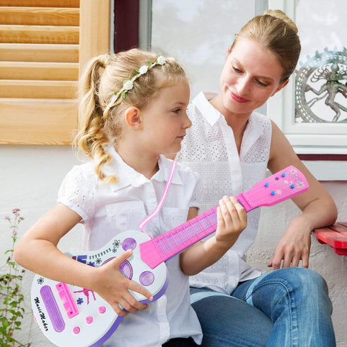 M SANMERSEN Kids Electric Guitar 4 Strings Musical Toy with Flash Light, Educational Gift for Boys Girls Children