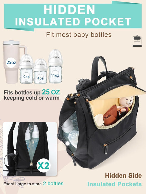 Backpack 14 Backpack MOMINSIDE Diaper Bag - Large Baby Diaper Bag with Pocket, Leather & Nylon Travel Diaper for Mom